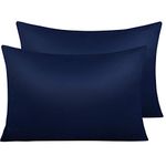 NTBAY 2 Pack Zippered Satin Pillow Cases for Hair and Skin, Luxury Standard Hidden Zipper Pillowcases Set of 2, 50x75 cm, Navy