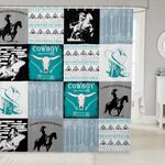 Erosebridal Country Western Bath Curtain 72" Wx72 L,Tribe Geometry Aztec Fabric Shower Curtain Cowboy Horse Bathroom Accessories,Gothic Bull Skull Wall Art Cowgirl Southwestern Decor,Black Turquoise