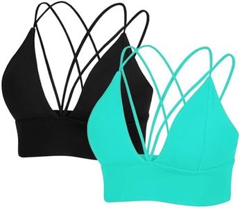 MotoRun Bralettes for Women Strappy Sports Bra Rave Top Festival Outfits Sexy Bras Black Turquoise 2 Pack XL
