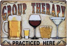 Retro Tin Metal Sign Bar Cave Beer Signs for Cafe Bar Pub Beer Club Wall Decor Group Therapy Practiced Here 12"x 8"