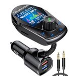 Upgraded Car Bluetooth FM Transmitter, Dual USB Bluetooth Car Adapter With 1.8" Color Display, Fast Charging 18W Wireless Aux Radio Adapter, Hands-Free Phone Kit Cigarette Lighter Car Music Adapter