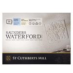 St Cuthberts Mill Saunders Waterford Watercolor Paper T46330051011E 300 g/m², fine Grain, Watercolor Block 41 x 31 cm, glued All Around, 20 Sheets, Natural White