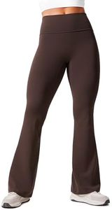 CRZ YOGA Womens Butterlift Hidden Scrunch Butt Flare Leggings 31" - No Front Seam High Waist Bootcut Yoga Pants Booty Casual Hot Fudge Brown X-Large