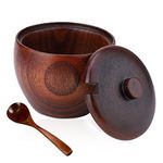 HERCHR Wood Salt Box with Spoon, Walnut Wood Spice Seasonings Keeper Salt Cellar Box Bowl Wood Bath Sea Salt Container with Lid for Home Kitchen