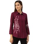 KBZ Women's Stylish Rayon Embroidered Top for Girls Stylish and Comfortable (Wine_m)