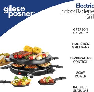 Giles & Posner Raclette Grill – 6-Person Electric Tabletop Grill