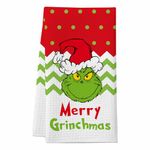 Funny Christmas Kitchen Towels, Merry Grinchmas Dish Towels, Absorbent Waffle Hand Towels, Cute Holiday Kitchen Bathroom Decorations, Novelty Xmas Gifts for Women Men Coworkers