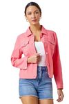 Roman Originals Stretch Jacket for Women UK - Ladies Denim Jean Summer Coat Bengaline Casual Smart Utility Trucker Biker Fitted Classic Work Spring Soft Vintage - Salmon - Size 14