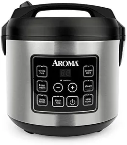 Aroma Housewares 20 Cup Cooked (10 cup uncooked) Digital Rice Cooker, Slow Cooker, Food Steamer, SS Exterior (ARC-150SB),Black