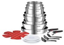 Tefal Ingenio Detachable Handle Pan 20pcs, Stainless Steel, compact, compatible with all hobs induction & oven, 2-in-1 pans and bakeware set, stackable cookware Set ideal for small kitchen storages
