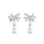 CLARA 925 Sterling Silver Bow Knot Drop Earrings | Platinum Plated, Swiss Zirconia | Classy Gift for Women and Girls
