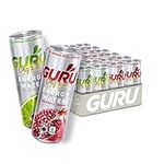 GURU Energy Sparkling Water Mix Pack | Lime & Pomegranate | 0 Calories | Sugar Free | Certified Organic | 100mg Caffeine | Naturally Sweetened | 355ml (Pack of 24)