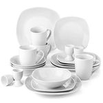 MALACASA Dinner Set for 4, 20-Piece Porcelain Plates and Bowls Set Light Grey White Dinnerware Sets with 4-Piece Dinner Plate/Soup Bowl/Dessert Plate/Egg Cup/Mug, Series Elisa