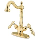 Kingston Brass KS1492AL Heritage Vessel Sink Faucet Without Pop-up Rod with 4-inch Plate, Polished Brass