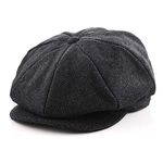 M MOACC Men's Classic Herringbone Tweed Wool Blend Newsboy Hat Driver Cap(Medium/Large,Herringbone Grey)