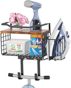 Ironing Board Hanger, T&Y Ironing Board Holder Wall Mount with Iron Caddy, Metal Ironing Board Holder Storage Organizer, Floating Wood Shelf for Laundry Room Decor Accessories Organization
