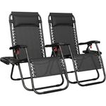 Yaheetech Zero Gravity Chairs Outdoor Adjustable Folding Sunloungers Lounge Recliners w/Pillows, Cup Holder and Carry Strap for Patio Porch Deck Black Set of 2