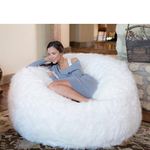 Comfy Sacks 5 ft Memory Foam Bean Bag Chair, White Furry