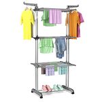 Innotic Airer Clothes Drying Rack 4 Tier Foldable Rolling Stainless Laundry Dryer Hanger with Casters for Indoor Outdoor, Grey