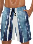 Men's Swim Trunks Hawaiian Bathing Mesh Lining Suit Swimsuits Beach Shorts with Pockets, Blue Navy White, M