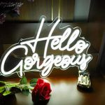 Hello Gorgeous Neon LED Night Light for Wall Home Party Wall Light Signs Wedding Valentine's Day Bedroom Birthday Art Backdrop Bar Club Glowing Letters Neon Sign with Dimmable Switch (White)