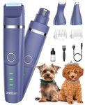 oneisall Paw Trimmer for Small Dogs Quiet, 4 in 1 Small Dog Grooming Kit, 2 Speed Dog Grooming Kit for Small Dogs, Cordless Small Dog Clippers, Quiet Dog Nail Grinder for Small Dogs(Blue)