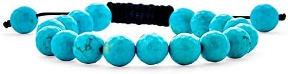 Unisex Gemstone Blue Turquoise Shamballa Inspired Stackable 10MM Bead Bracelet Western Jewelry for Women Men Black Cord String Adjustable