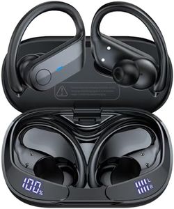 Wireless Earbuds Bluetooth Headphones 80Hrs Playtime Sport Earbuds Noise Cancellation HiFi Stereo Sound with LED Dispaly, IPX7 Waterproof Bluetooth Earbuds with Earhooks for Running Workout Gym, Black