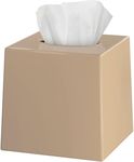 Beige Tissue Box Cover Square - Plastic Facial Tissue Box Holder - Decorative Cube Tissue Holder Dispenser Fits Any Vanity Countertop, Bedroom Dresser, Office, Bathroom Decor