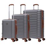 Rocklands Cabin Medium Large Suitcase Luggage Set Hard Shell Lightweight 4 Dual Spinner Wheels Trolley Suitcase Carry On Check in Luggage TSA Lock (Grey, 3 Pcs Set (20"+24"+28")