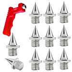 SAVITA 50pcs 1/4 Inch Stainless Steel Track Spikes with 1pcs Spike Wrench, Sturdy Cross Country Spikes Replacement Pyramid Spikes for Track Shoes Sports Shoes Jogging Running (Silver)