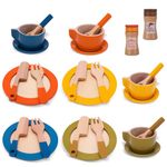 26 PCS Wooden Toy Kitchen Dish Set, Toddler Wooden Plates and Dishes Set Toy with Forks, Knives and Spoon, Kids Kitchen Toy Accessories Role Play Gift for Age 3+ Years