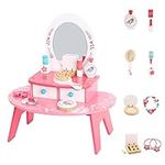 TOOKYLAND Wooden Children Vanity Set - 16pcs - Pretend Makeup and Dressing Table Toy with Mirror and Beauty Accessories, for Toddlers and Kids 3 Year Old +