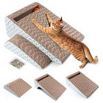 PrimePets Cat Scratcher Cardboard and Lounger Recycle Corrugated Scratching Pads Lounge Sofa 2-in-1 Removable Cardboard Scratching Cube Insert with Catnip and Bell Toys