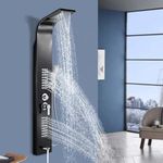 InArt Stainless Steel 304 Grade Shower Panel 5 in 1 Tower System with Waterfall, Rainfall Shower, Body Massage Spray, SS Handheld Shower, and Glass Shelf Mirror Black Color