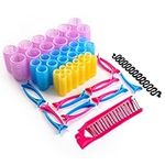 Hair Rollers Set 51 Pcs, Self Grip Hair Rollers Set (Large, Medium, Small), With Folding Pocket Plastic Comb, Duckbill Clips