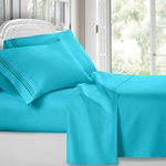 Clara Clark Premier 1800 Collection Deluxe Microfiber 3-Line Bed Sheet Set, Twin, Beach Blue