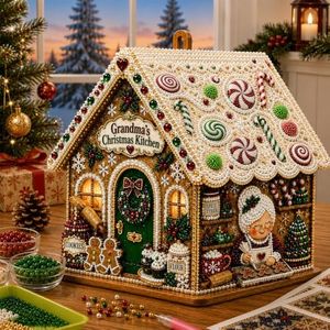 3D Pearl Diamond Art Kits for Adults, Light-Up DIY Wooden Christmas House