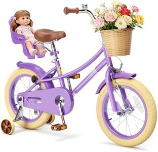 Glaf Girls Bike with Training Wheels and Basket Kids Bike for Girls Boys Age 2-12 Years Toddlers Bicycle with Bell Adjustable Seat Handlebar (16 Inch with Training Wheels, Purple)
