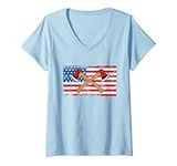 Womens Axe Throwing Set USA Flag Hatchet Target Axe Sharpener V-Neck T-Shirt