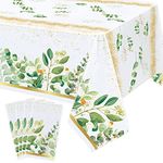 Hegbolke 4 Pack Sage Greenery Leaves Eucalyptus Leaf Table Covers - 86.6"x51.2" Disposable Plastic Sage Greenery Baby Shower Tablecloths, for Baby Shower Party Home Birthday Wedding Table Decor