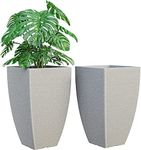 Tim Tim Agro Large Planters for Outdoor Plants Flower Durable Fiber Pots Set of 2,Tall Planters for Outdoor Plants,18 inch Outdoor Planters for Front Porch Gray Fiber Planters