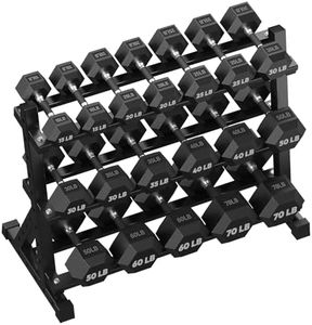 HANDBODE Hex Dumbbell Set with Rack - 690 lb (15-70 lb) Rubber Coated Fixed Weights, Non-Slip Rubber Grip Handles, Heavy Duty Storage Stand, Hexagon Shape for Stable Placement, Home Gym Equipment for Strength Training
