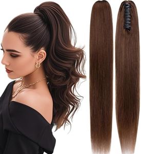 Rich Choices Claw Clip Ponytail Extension Human Hair Real Hair Ponytail Extension Balayage Medium Brown 18 Inch 115g One Piece Clip In Long Ponytail Hair Extensions Straight For Women #4