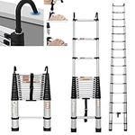 6.2M/20FT Aluminum Telescoping Ladders With Hooks Multi-Purpose Heavy Duty Extension Ladder, Non-Slip Telescope Portable Roof Ladder for RV or Home, Outdoor, EN131 Standards, 330lb/150kg Max Load