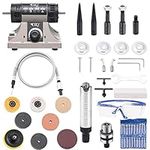 DZQ Jewelry Polisher w/Flex Shaft,Multifunctional Bench Grinder Sander 750W,Lathe Buffing Machine 10,000Rpm,Jewelry Buffer Polisher for Jewelry Making, Woodcrafting, Dental, Manual DIY 61Pcs Accs