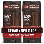 Every Man Jack Cedar + Red Sage Men’s Deodorant - Stay Fresh with Aluminum Free Deodorant For all Skin Types - Odor Crushing, Long Lasting, with Naturally Derived Ingredients - 85g