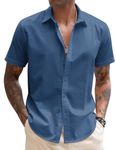 COOFANDY Mens Linen Casual Short Sleeve Shirt Button Down Summer Beach Shirts, Galaxy Blue, X-Large