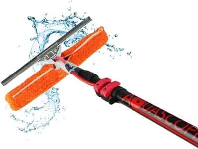 Aquascopic Teleskopstange mit wasserdurchlässigem Kombi-Einwascher/Abzieher und internem Wasserschlauch - Längenverstellbar Fensterreiniger für Sonnenkollektoren - Bis zu 10m
