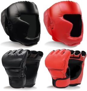 Boxing Gloves and Headgear Set Including 2 Pack Boxing Headgear and 2 Pack Boxing Gloves Boxing Equipment Sparring Gear Equipment for Beginners Adults Men Women(BlackRed)